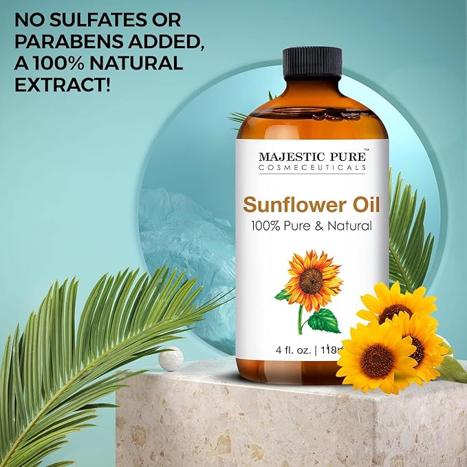 Majestic Pure Essential Oil with Glass Dropper - 100% Pure and Natural - Essential Oils for Diffuser, Aromatherapy, Soap and Candle Making, Sunflower Essential Oil, Sunflower Oil, 4 Fl Oz