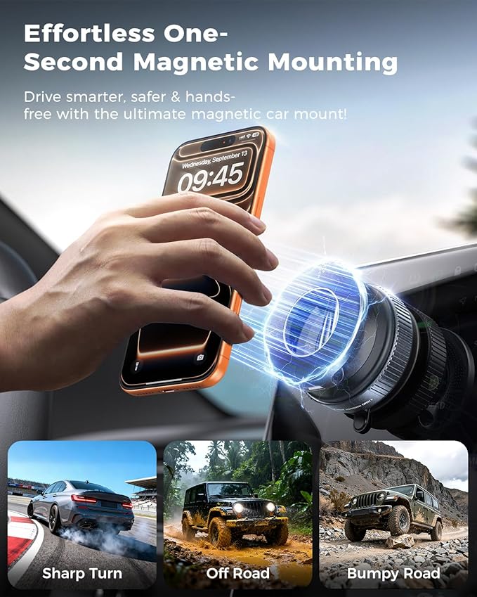 MRGLAS 2026 Upgraded Vacuum for Magsafe Car Mount, Phone Holders for Your Car Ultra Magnetic, 360° Adjustable Suction Cup Truck Golf Cart Accessories for Men Women,for iPhone 17 16 15 14 13 12 Pro Max