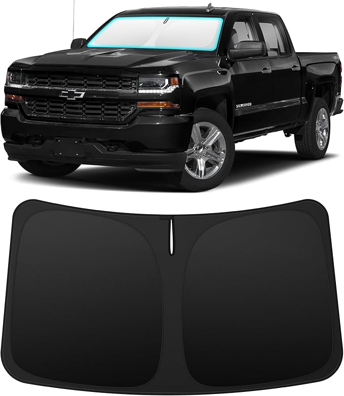 INSAUTO Custom Fit Windshield Sun Shade Accessories for Chevrolet/Chevy Silverado/GMC Sierra 2014-2018, Foldable Front Window Sunshade, UV & Heat Reflector, Keeps Interior Cool, Includes Storage Bag