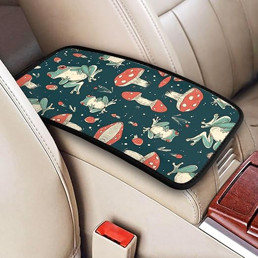 Cute Cartoon Frogs Car Auto Armrest Cushion Cover Accessories Center Console Seat Box Pad Protector Universal Decoration for Most Vehicle SUV Truck