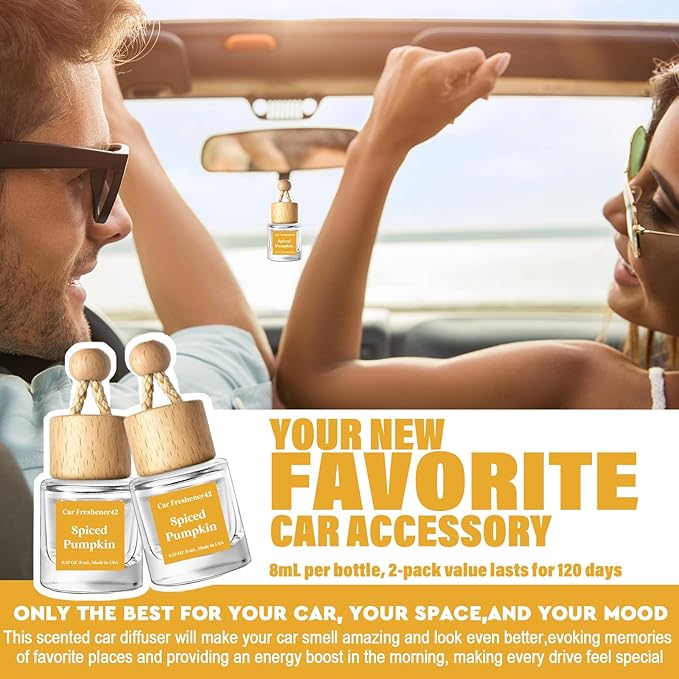 HoogaLife Car Air Freshener Diffuser 2 Pack Hanging Spiced Pumpkin Car Air Freshener for Women 45+ days Long Lasting Fragrance Made in USA (P42)