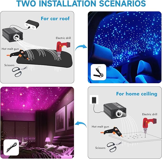 16W Twinkle Starlight Headliner Kit 1000 Piece, 6.5ft/2m 0.03in Car Interior Ceiling Fiber Optic Lights, APP/Remote Control Star Roof Lights for Car/Party Ambient Decor