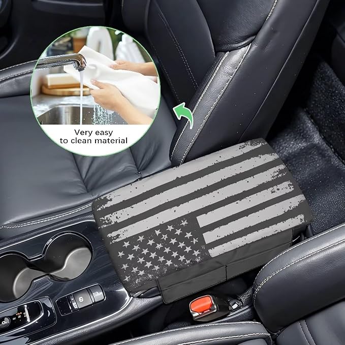 Tupalatus Gray American Flag Car Console Cover Car Accessories Interior Cars Center Console Armrest Cover with Storage Pockets Easy Installation Universal Fit Cars,Vans,SUV,Truck