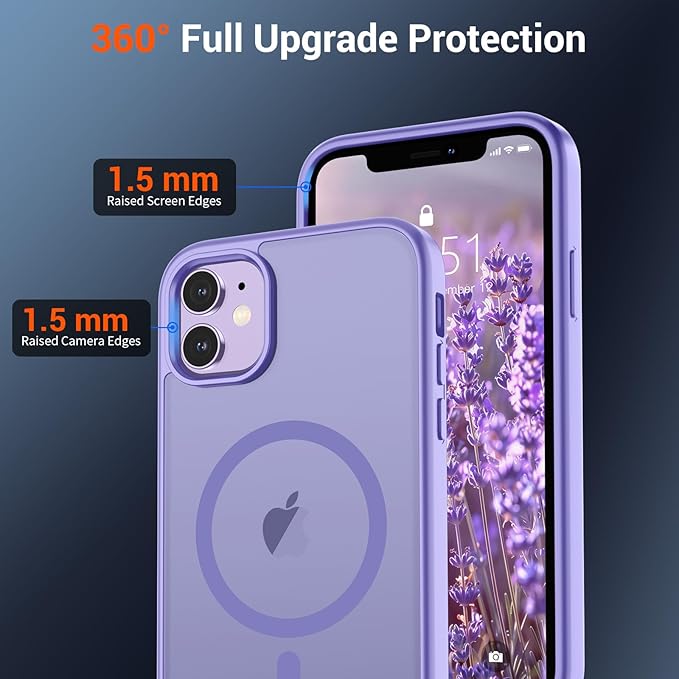 SUPFINE Magnetic for iPhone 12 Mini Case & iPhone 13 Mini Case (Compatible with MagSafe) (Military Grade Drop Protection) Slim Translucent Matte Shockproof Phone Cover,Purple | Magnetic, Slim, Translucent, Matte
