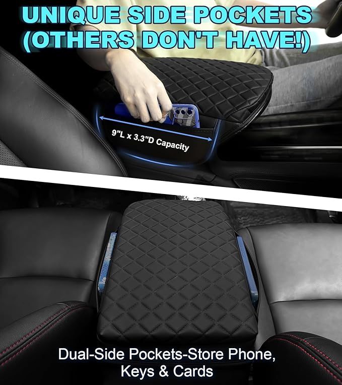 Center Console Cover for Ford Explorer Arm Rest Lid, Diamond Quilted Armrest Pad with 1-Inch Comfort Lift (2011-2019)