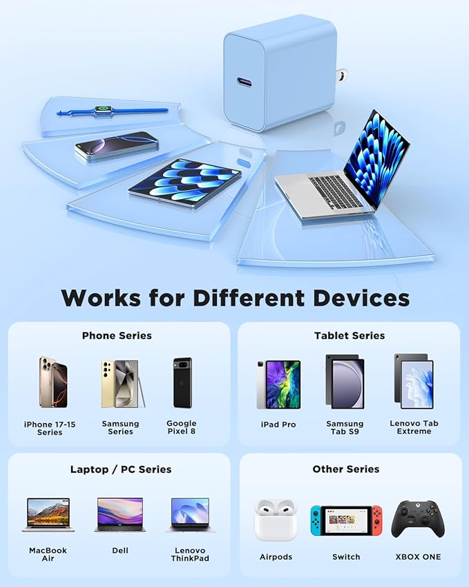 45W iPhone 17 16 15 Pro Max Charger Fast Charging 6FT/10 FT/10FT, Super Fast USB C Charger Block with Extra Long Type C Charging Cable,PD Quick Adapter 3.0 for iPhone 16 15/16e 15Pro/16 15 Plus-Blue