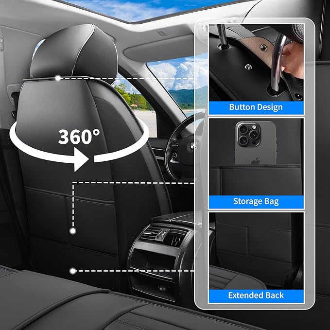Front Seat Covers Fit for Toyota RAV4 2001-2026, Car Seat Covers Front Seats, Breathable Faux Leather Automotive Seat Covers Front Pair Anti-Slip Seat Cover(Black, Front)