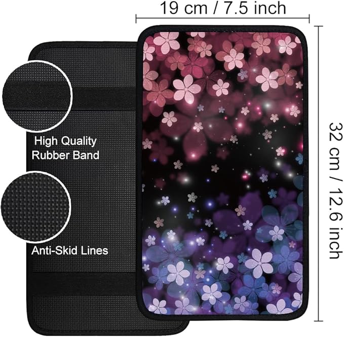 1pc Center Console Armrest Cover Pad 12.6x7.5 inch Cherry Blossom Neoprene Car Armrest Cushion Waterproof Armrests Seat Box Cover Protector for Universal Cars Vehicles SUVs