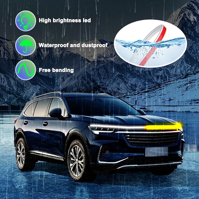 Car Hood Light Strip with Turn Signal, 71 Inches Flexible Exterior Car LED Strip Lights Waterproof Car Hood Light Daytime Running Light Strip for Cars, Trucks (White)