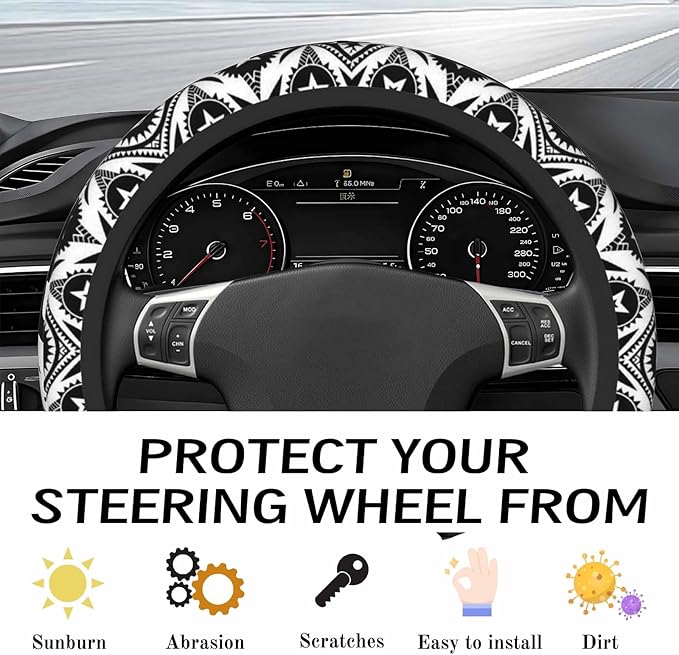 Steering Wheel Cover Accessories Neoprene Cover, Breathable Non-Slip Easy to Install Suitable for Women Men, 14.5-15.5 Inch for Car SUV Van Truck Universal - Boho Art
