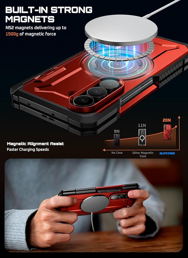 SUPCASE for Samsung Galaxy Z Fold 7 Case with Kickstand (UB Grip), [Compatible with MagSafe] [Built-in Tempered Glass Screen Protector] [Hinge Coverage] Military-Grade Protection Phone Case (Ruddy)
