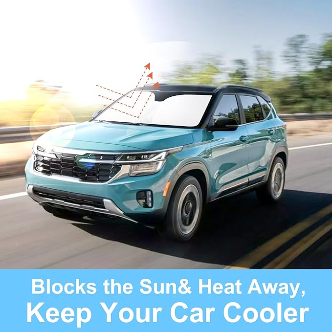 Windshield Sun Shade Custom Fit for 2021 2022 2023 2024 2025 2026 Kia Kia Seltos Accessories Foldable Sunshade Sun Blocker Protect Car from Sun Rays & Heat Damage Keep Car Cooler