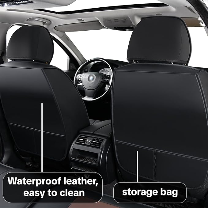 Universal Car Seat Covers, Waterproof Faux Leather, Full 5-Seat Set, Non-Slip, Contoured Fit, Fits Most Vehicles, Upgraded Protection for Car Interiors, Airbag Compatible