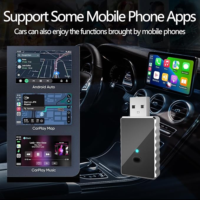 Wireless Carplay Adapter, 2 in 1 Android Auto Adapter 2025 AI Box Carplay, Plug and Play Mini CarPlay Android Auto for Cars, Convert Wired to Wireless Supports Car Original Control
