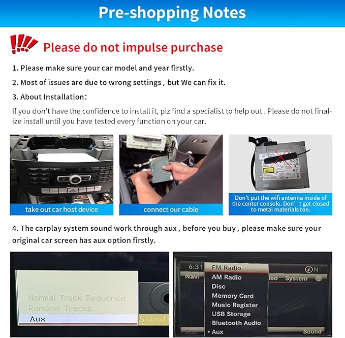 Road Top Wireless CarPlay & Android Auto Retrofit Kit for Mercedes-Benz E-Class W212 E Coupe C207 2012-2015, NTG4.5/4.7 System, CarPlay Interface Decoder, MirrorLink, Backup Camera, OEM Knob Control