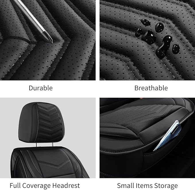 Car Seat Covers, Breathable & Waterproof Faux Leather Automotive Seat Covers for Cars SUV Truck Sedan, Universal Anti-Slip Driver Seat Cover with Backrest (2 PCS Front Seat, Black)