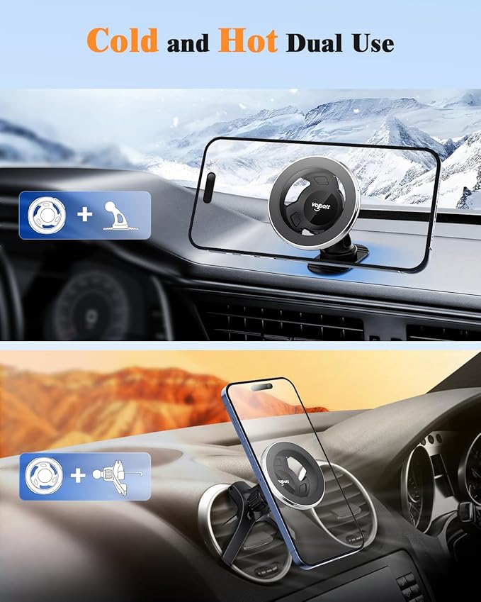 volport for Magsafe Car Mount [Air Vent & Dashboard]: Magnetic Phone Holder for Round/Horizontal/Vertical Vent, Strong Magnet for iPhone 16 15 14 13 12 Pro Max Plus Samsung S24 Ultra Cell Phone Case