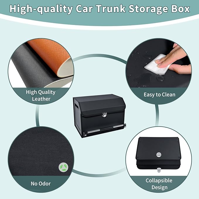 XCF Car Trunk Organizer, Leather Trunk Organizer with Lid and Push-pull Handle Car Storage Box for SUV, Minivan, Sedan (Black, 16.9 x 11.4 x 12.2in)