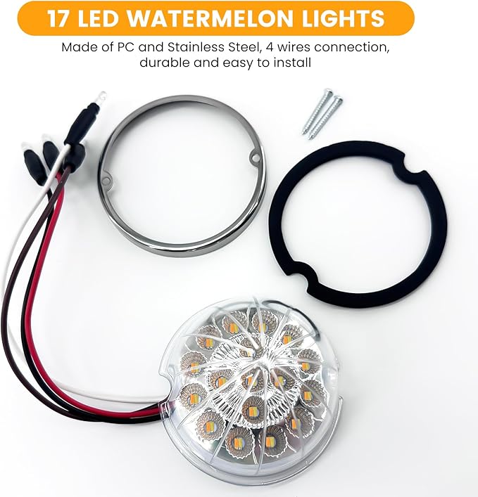2PCS 17-LED Dual Revolution Amber to Purple Turn Signal & Marker Lights, Clear Lens & Stainless Steel Bezel for Freightliner, Kenworth, Peterbilt, Trailer, Heavy Truck