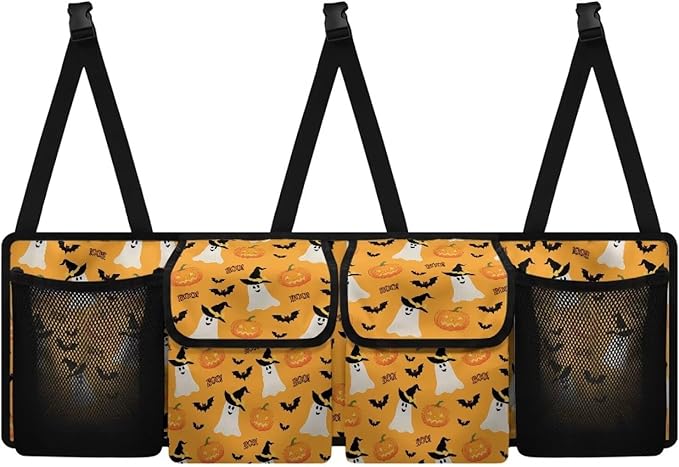 Hanging Car Trunk Organizer with 4 Pockets Halloween Spooky Bats Auto Back Seat Storage Bag Auto Interior Accessories for Sedans SUV MPV Trucks Jeep Pickup