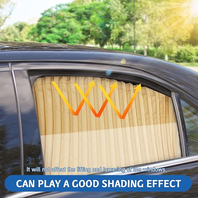ZATOOTO Car Side Window Sun Shade - 2 Pcs Beige Magnetic Privacy Sunshades - Curtain Keeps Cooler Screen for Baby Sleeping