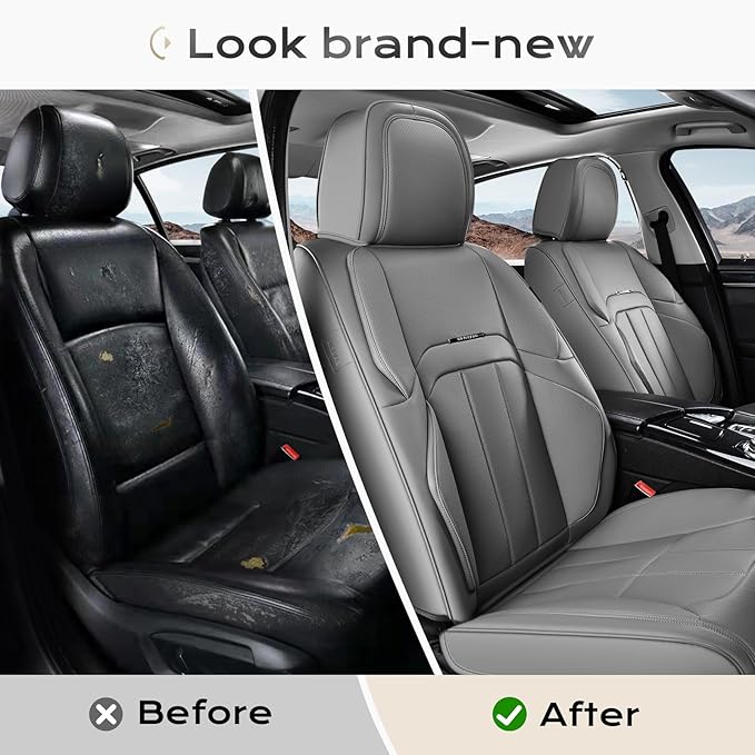 Coverado Car Seat Cover, Cover for Cars Front Seat, Premium Leather, Universal Fit Waterproof Seat Protectors, Car Seat Cushion Non-Slip for Most Cars-Gray