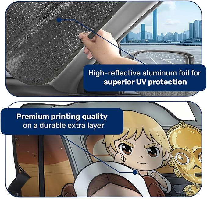 GENANY Space Movie Windshield Sun Shade for Car SUV Truck (55x30 Inches), Front Window Visor for Windows, Protector Blocks UV