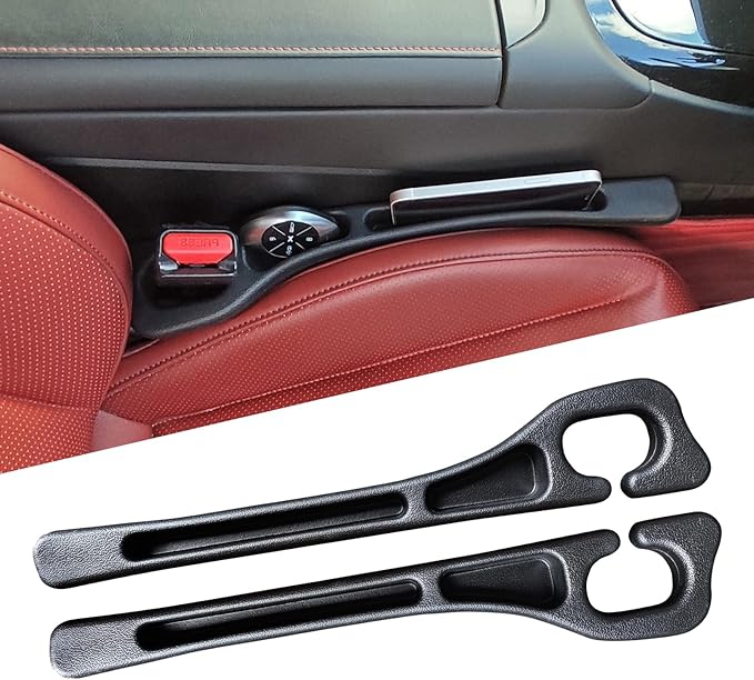 Elastic Car Seat Gap Filler Organizer (2-Pack) - Universal Fit for Car SUV Truck, Black Leather Texture, Prevents Items from Falling Between Seats, Easy Installation Tool-Free (Black)