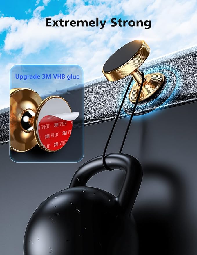 [2 Pack Magnetic Phone Mount,[Upgrade Magnet] Magnetic Phone Holder for Car, Dashboard Phone Holder Mount 360 Adjustable,Car Mount for iPhone Samsung etc All Smartphones (Gold)