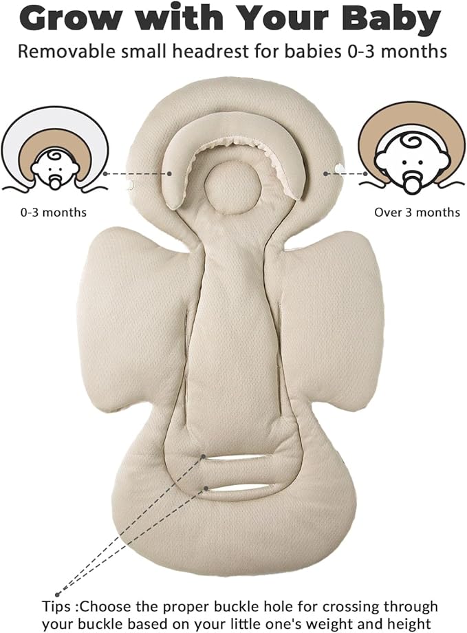 Infant Car Seat Insert with Extra Cushion for Preemie to Toddler, Reversible Newborn Carseat Insert for Baby Head Body Support, Fits for Stroller, Baby Swing, Bouncer - Dots, Beige