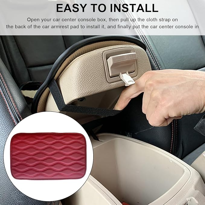 Car Center Console Cushion Pad, 12.48×7.40 Inches Waterproof Car Armrest Seat Box Cover, Comfortable PU Leather Vehicle Armrest Cover Protector, Car Decor Interior Accessories (Wine Red)