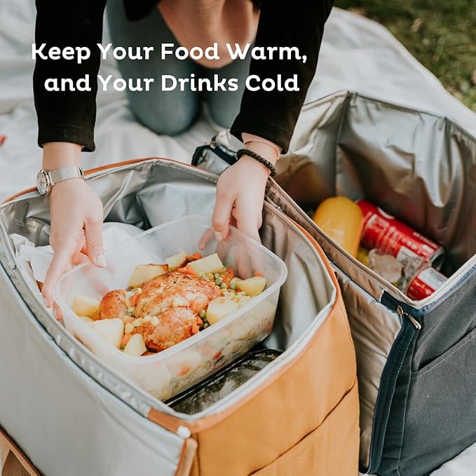 Nook Theory Reusable Insulated Grocery Bag - Leak Proof, X Large Cooler Bag - Insulated Shopping Bags for Groceries - Travel Cooler Bag for Frozen and Hot Food with Zippered Top (Caramel Cream)