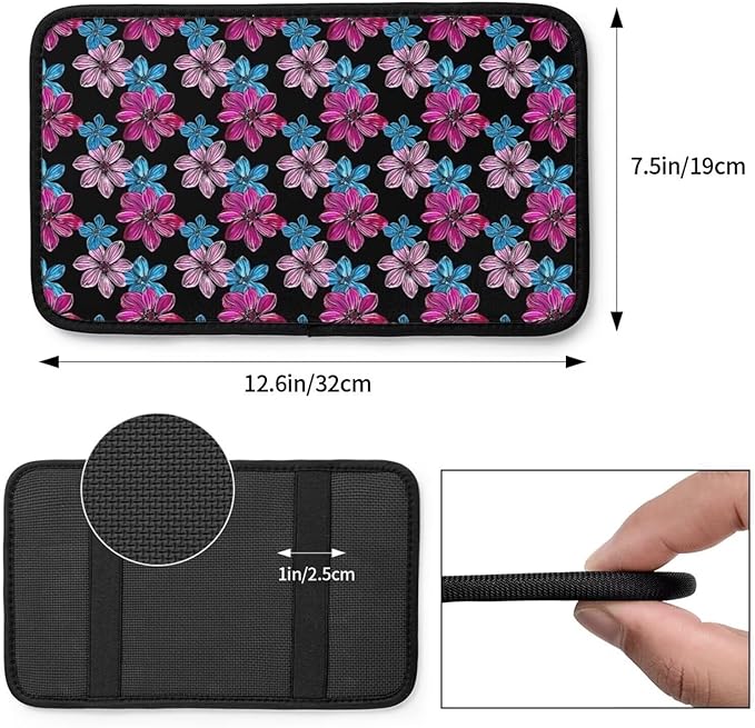 Car Center Console Cover Hibiscus Armrest Cushion Scratch Resistant and Waterproof Arm Rest Pads Flower Tropical Cars Decor Accessories, Purple Pink