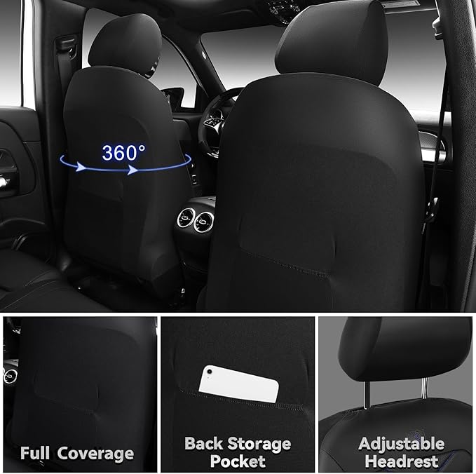 CAR PASS Luxury Nappa Leather Seat Covers Front, Water Resistant 3D Memory Foam Car Seat Covers with Lumbar Support,Thick Seat Cover Airbag Compatible Universal Fit for Sedan SUV Van Truck, Black Blue