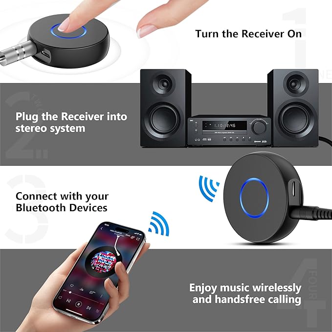 SONRU Bluetooth Aux Adapter for Car, Wireless Audio Receiver, Portable Hands-Free Kit with RCA AUX 3.5mm for Home/Car Stereo Music Streaming Sound System