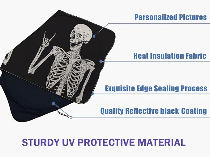 Skull Car Windshield Sun Shade Foldable Sunshade Front Window Cover Sun Visor Protector Accessories (59x27.5 inches)