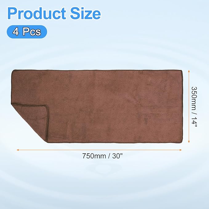 HARFINGTON 4 Pack Microfiber Cleaning Cloth, 30" x 14" Multi-Functional Cleaning Towels Reusable Absorbent Rags for Car Wash Kitchen Household Window Clean, Brown
