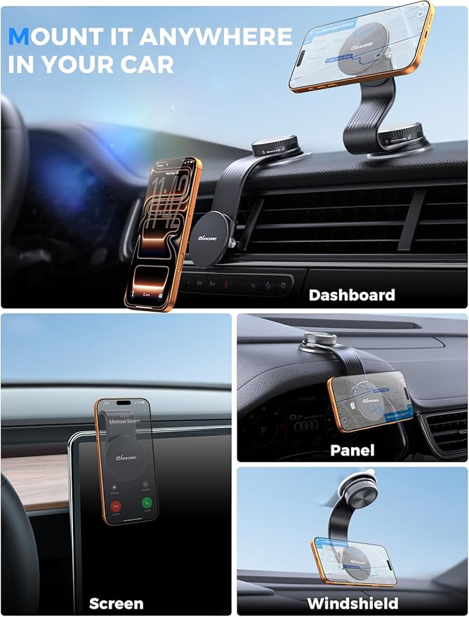 eSamcore for Magsafe Car Mount, Bendable Alloy Arm Magnetic Phone Holders for Your Car Dashboard & Windshield Vacuum Suction Cup Cell Phone Holder Fit for iPhone 17 Pro Max 16 15 14 13 12