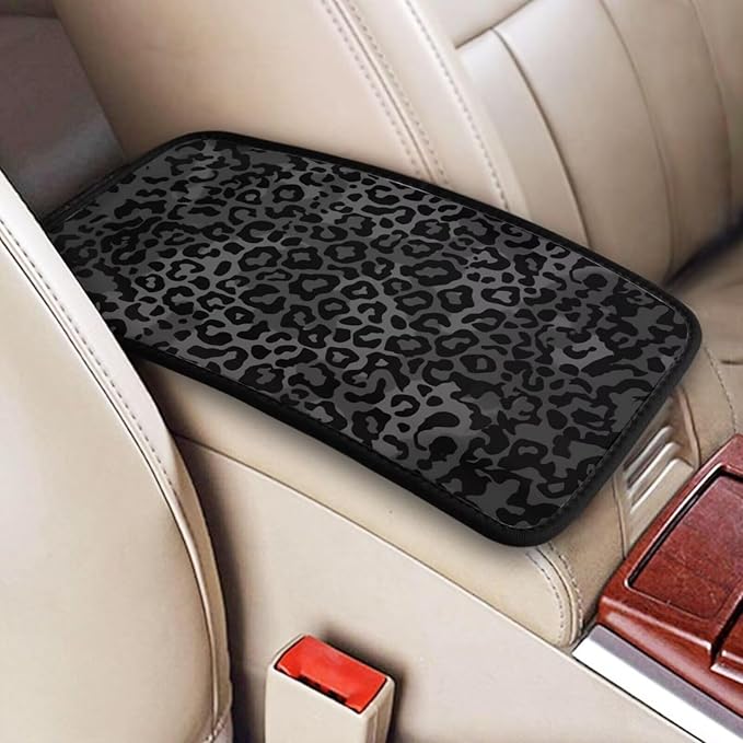 Black Leopard Armrest Cover Cheetah Animal Car Interior Accessories Anti-Scratch Armrest Lid Protector Pad Scratch Resistant Arm Rest Cover for Truck Van Sedans