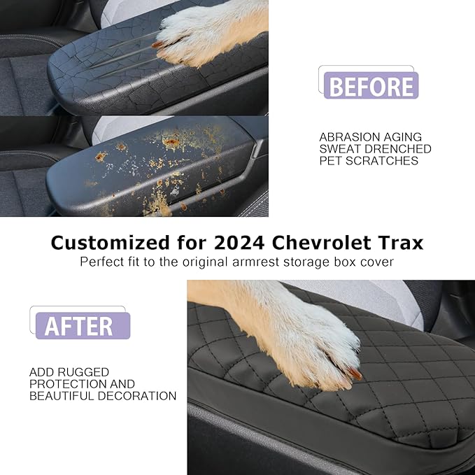 LUWU for 2025 2024 Chevy Trax Center Console Cover 2024 Trax Armrest Cover 2024 2025 Chevrolet Trax Accessories Console Pad 2024 2025 Chevy Trax LS/1RS/LT/2RS/Activ Armrest Console Cover Soft Leather
