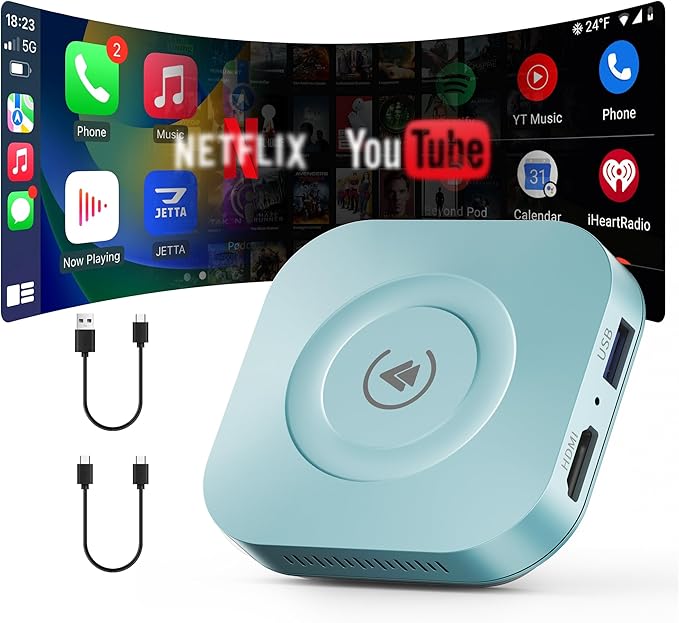 Magic Box 2026 Wireless CarPlay Adapter, AI Box Android Auto Supports Strea-ming Video for TikTok/YouTube, USB for Offline Media, Screen Mirroring Car Adapter for Factory Wired Car Play