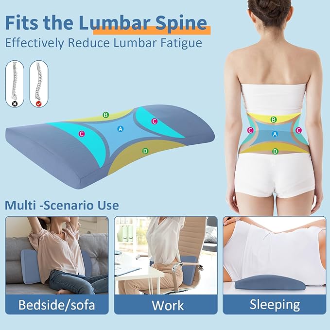 Lumbar Support Pillow for Bed: Memory Foam Lower Back Pain Relief Pillow for Sleeping, Ergonomic Waist Pillow for Side & Back Sleepers, Sciatica & Hip Pain Relief with Wedge Body Positioner Covers
