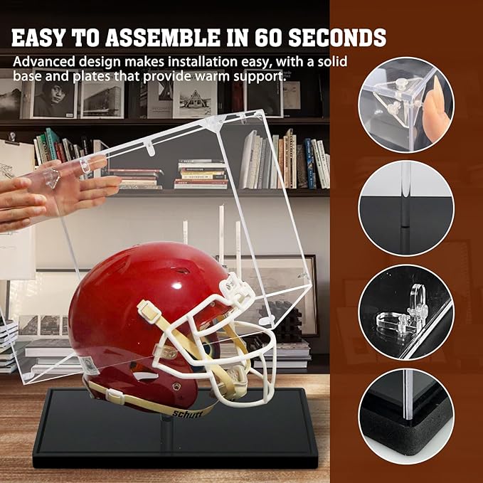 Football Helmet Display Case, Clear Acyrlc Helmet Case Display Case Full Size, UV Protection Case for Football Baseball Motorcycle Helmet, Sports Memorabilia Showcase