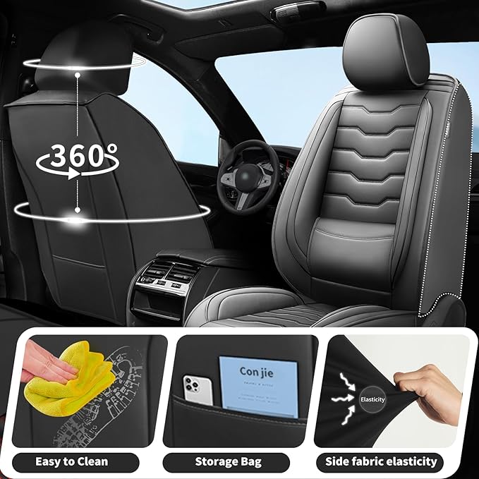 Fit Tucson Car Seat Covers Premium Leather for Hyundai Tucson 2010-2025 2026. Waterproof， Breathable, Scratch-Resistant & All-Weather Seat Cushion Protector (Front Seat, Black)