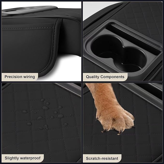 Center Console Cover Fit for RAV4 Faux Leather Car Armrest Cushion with Storage Bags, Cup Holder ＆ Phone Storage Multifunctional Middle Console Cover(Black)