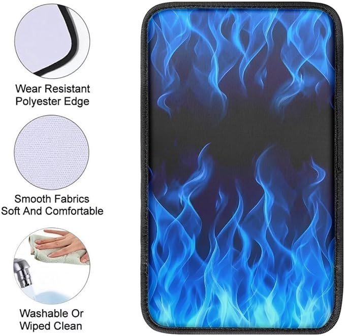 Car Middle Console Covers Non Slip Blue Flames Car Arm Rest Cushion Cover for Men Universal Auto Interior Accessories for Vehicle, SUV, Truck