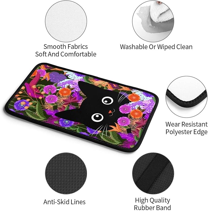Universal Car Center Console Cushion Pad, Purple Flowers Black Cat Soft Waterproof Car Center Console Cover Auto Armrest Seat Box Cover Protector for Most Vehicle SUV Truck Car
