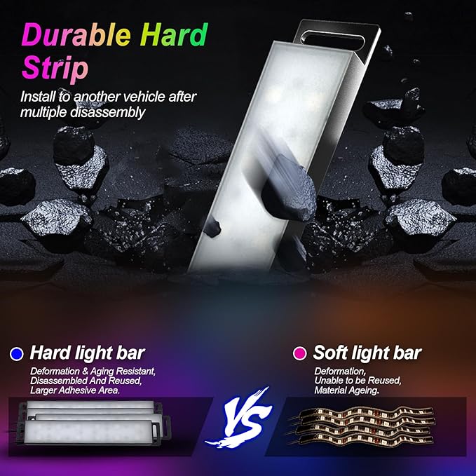 YiLaie Car Lights Interior, Smart Interior Car Lights with App Control, Under Dash Footwell Neon Internal Lighting Kit Multicolor, Cigarette Lighter DC 12V for Car Accessories