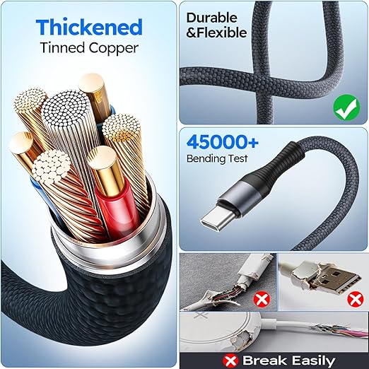 Travel Essentials 3in2 Multi Charging Cable for iPhone Watch Charger,USB A/C to Type C/IP/iWatch charger, Charging Cords for Multiple Devices Compatible with iWatch Series&iPhone 17-12 (2Pack,6FT)