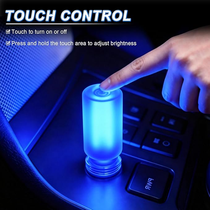 iFunyLED Car Interior USB LED Night Light, Portable Touch dimmable Car Ambient Lighting Kit, Retro Mini Frosted Glass Bottle Lamp Decorations for Vehicle Camping Bedroom Hallway, Pack of 2(Blue)